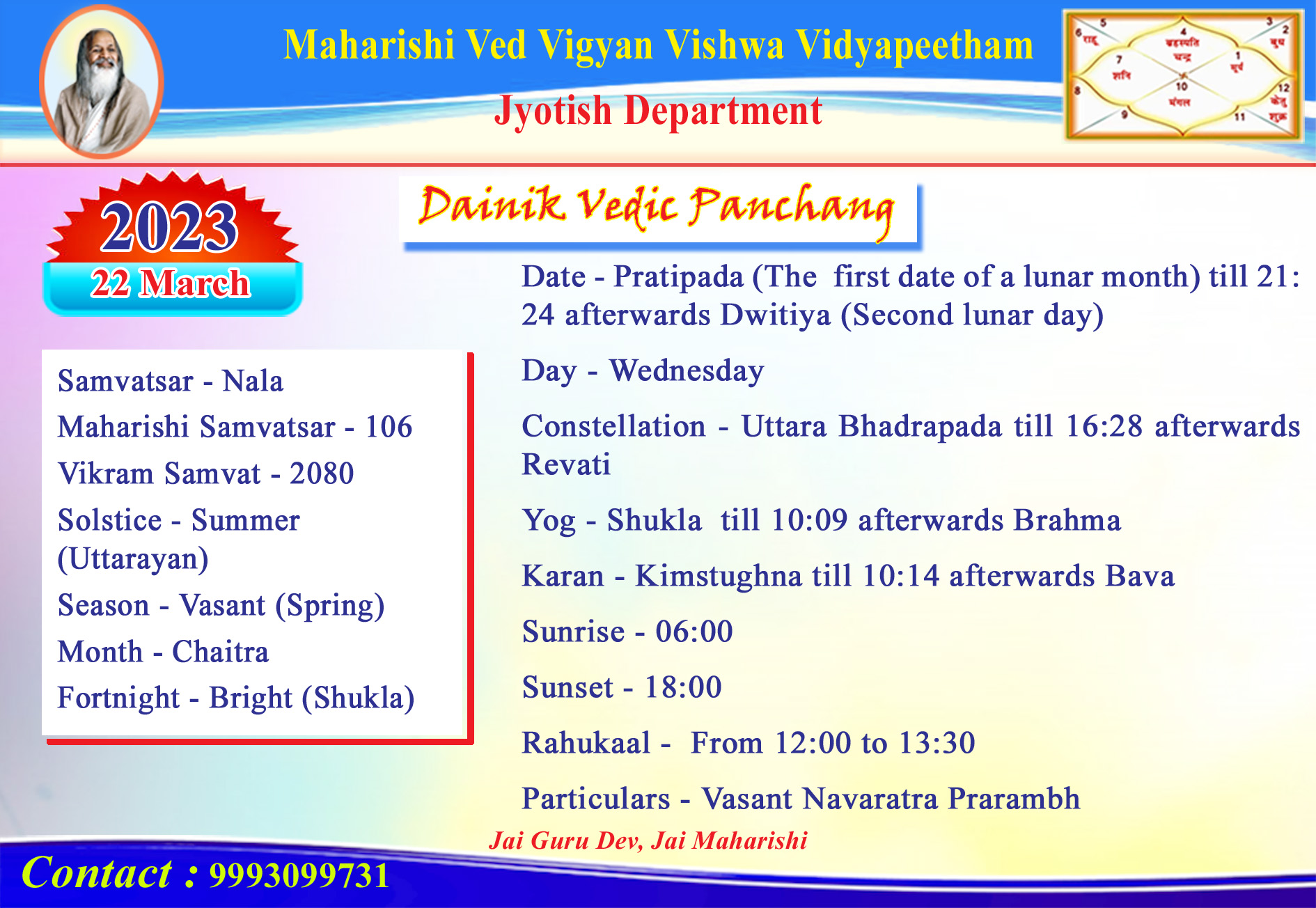 Dainik Vedic Panchang 22-March-2023