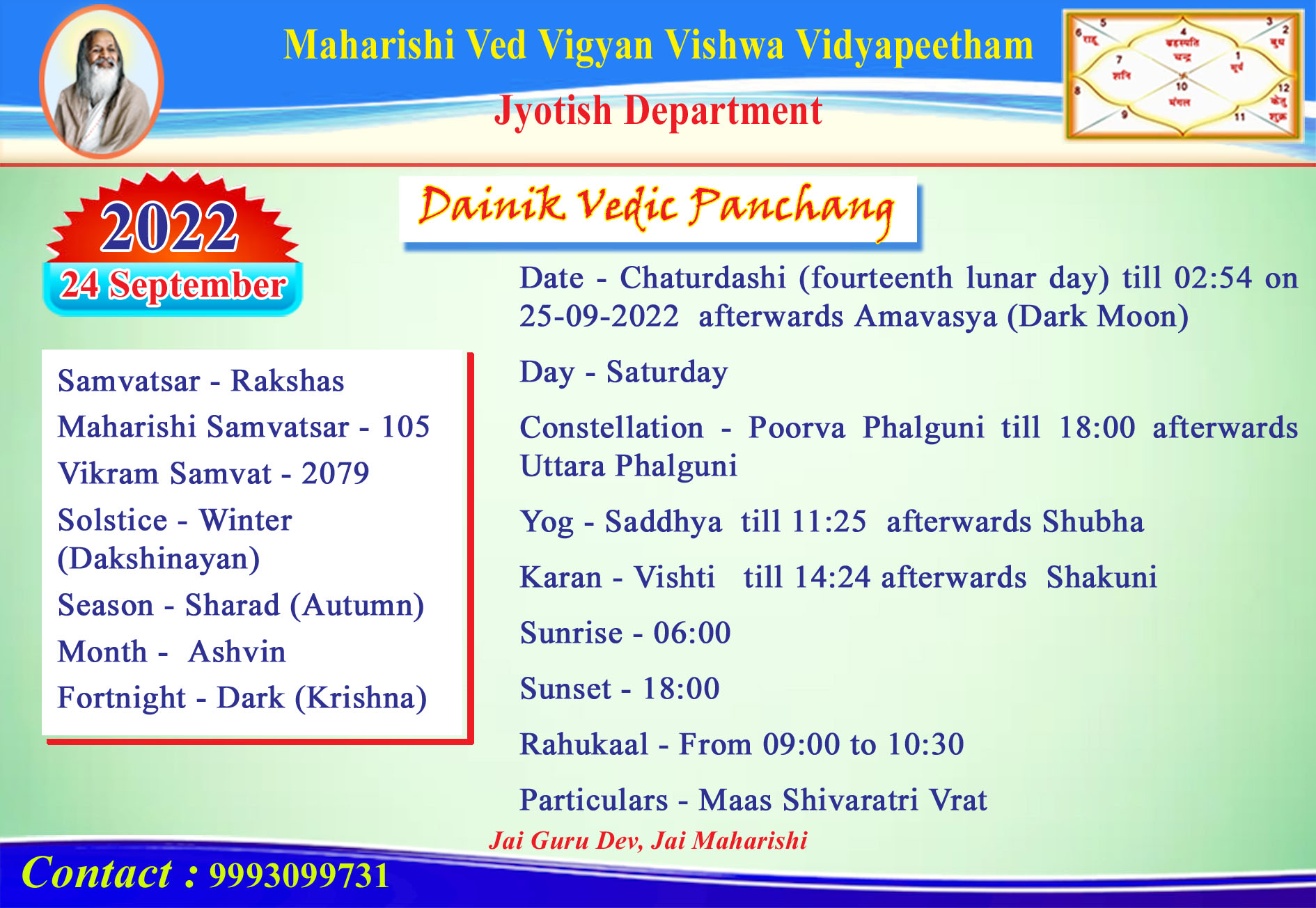 Dainik Vedic Panchang 24-September-2022