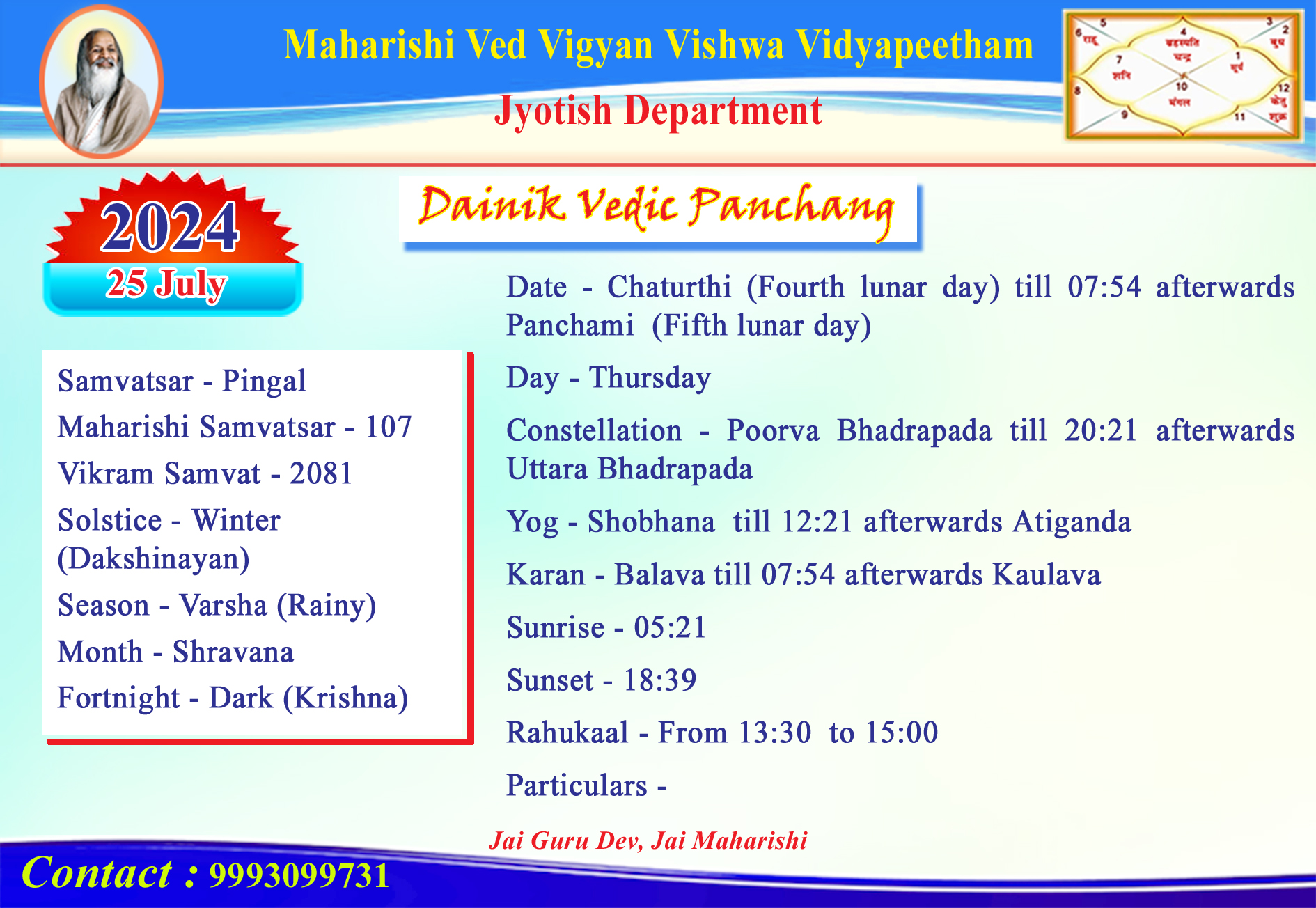 Dainik Vedic Panchang 25-July-2024